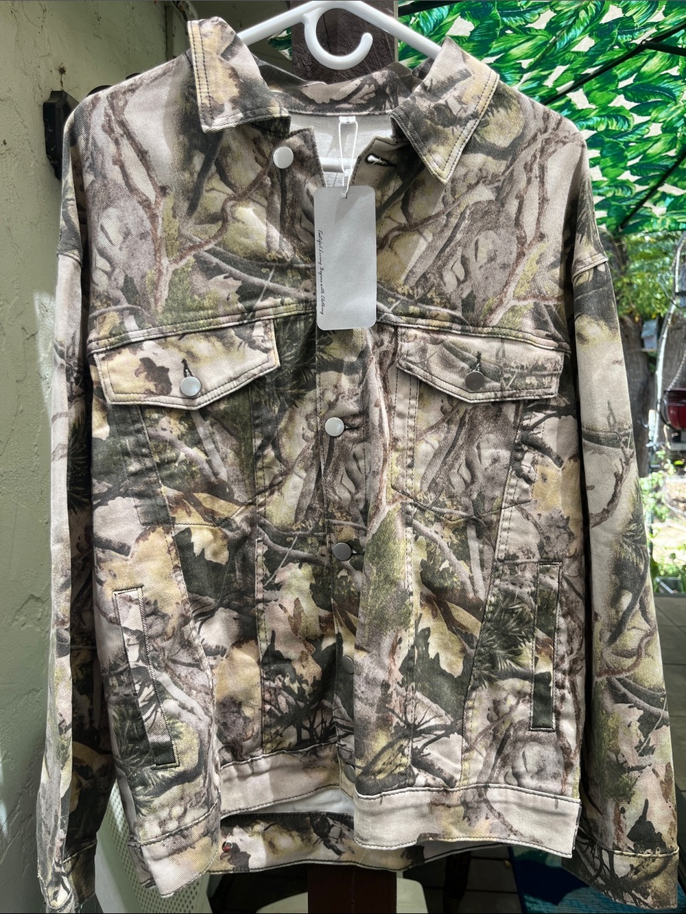 SL Fashions NWT Men’s Camo Denim Jacket Small Oversized Shacket 24” p2p cotton